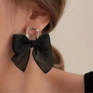 Elegant Black Bow Statement Earrings